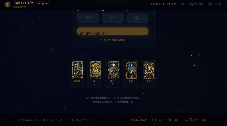 塔羅 AI 算命網站介面